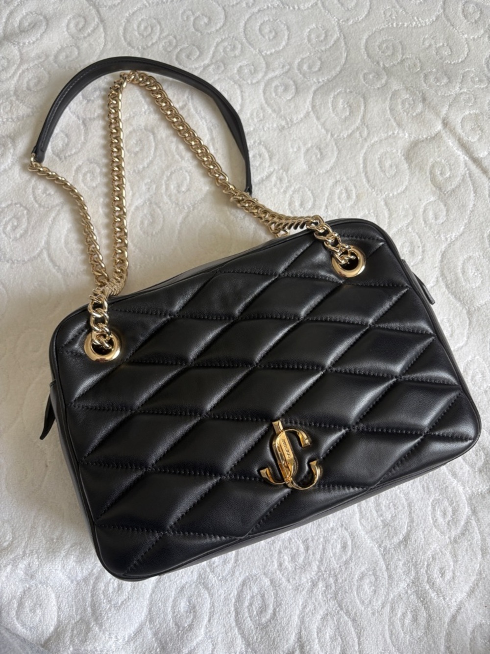 Jimmy Choo Black Quilted Leather Shoulder Bag with Gold Hardware